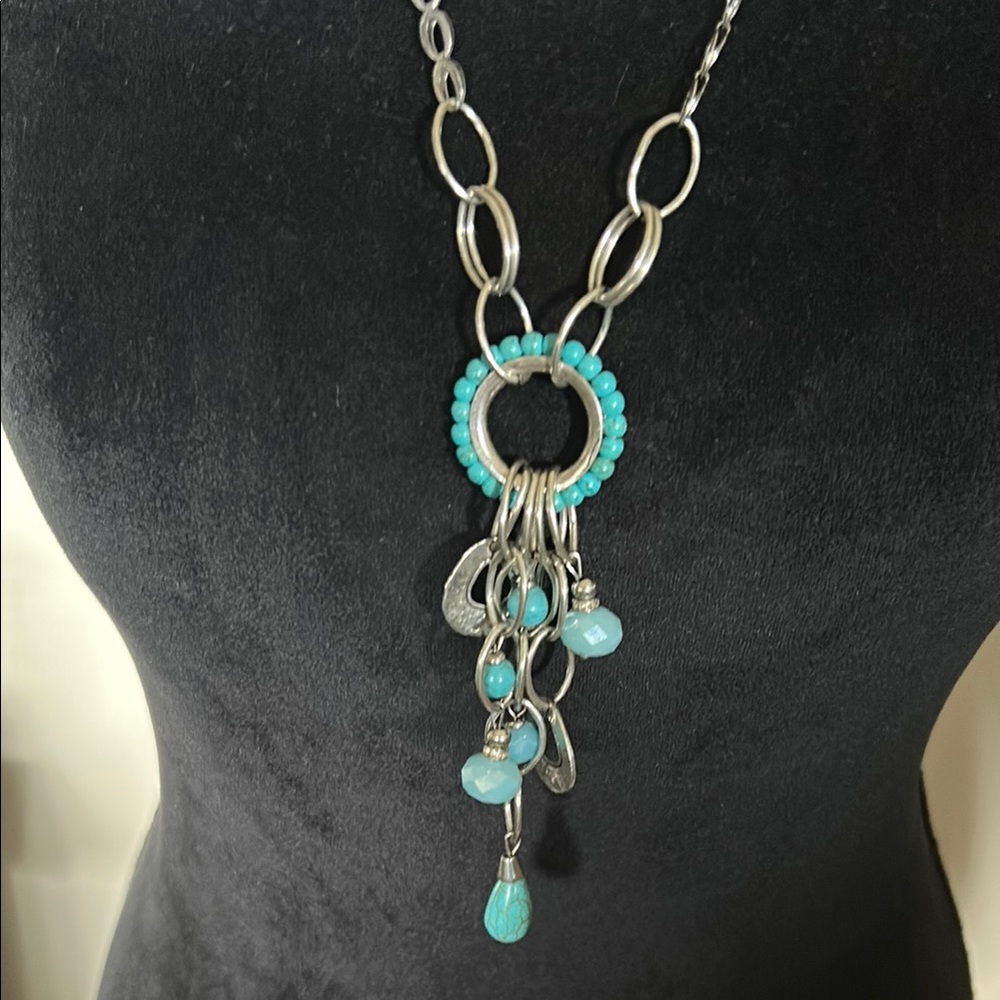 Silver and Turquoise Pendant Necklace with Turquoise Accents